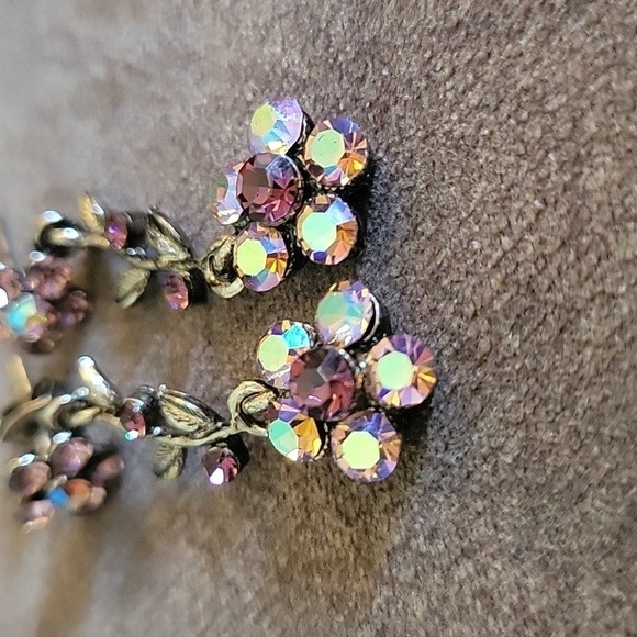 3/$30 Pink Crystal Floral Coquette Dangle Post Earrings - Picture 4 of 5